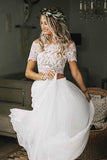 Two Piece Lace Top Wedding Dress Short Sleeve Bridal Gown,DW002-Daisybridals