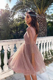 3/4 Sleeves Short Prom Dress Pink Homecoming Dress,DH137-Daisybridals