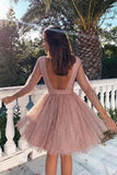 3/4 Sleeves Short Prom Dress Pink Homecoming Dress,DH137-Daisybridals