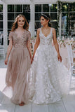 3D Floral Lace V Neck Floor Length Bohemian Wedding Dress WD662-Daisybridals