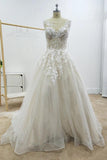 A-line Floral Applique Beach Wedding Dresses Backless Wedding Gown,DW035-Daisybridals