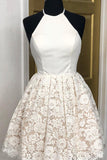 A-Line Ivory Lace Halter Neckline  Ivory Homecoming Dress,DH161-Daisybridals