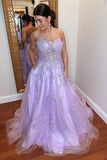 A-Line Tulle Applique Lace Up Back Lavender Prom Dress,DS222-Daisybridals