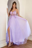 A-Line Tulle Split Lilac Long Prom Dress With Beading,DS153-Daisybridals