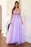 A-Line Tulle Split Lilac Long Prom Dress With Beading,DS153-Daisybridals