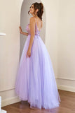 A-Line Tulle Split Lilac Long Prom Dress With Beading,DS153-Daisybridals