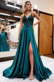 A-Line Long Satin Dark Green Prom Dress  Evening Dress,DS143