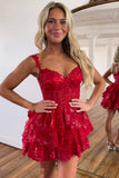 A-Line Sequins Appliques Red Homecoming Dress Cocktail Dress,DH151-Daisybridals