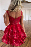 A-Line Sequins Appliques Red Short Homecoming Cocktail Dress PD498-Daisybridals