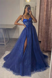 A-Line Sweetheart Neck Tulle Lace Royal Blue Long Prom Dress,DS184-Daisybridals