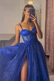 A-Line Sweetheart Neck Tulle Lace Royal Blue Long Prom Dress,DS184-Daisybridals