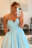 A-Line Sweetheart Strapless Blue Long Prom Dress Formal Gown,DS211-Daisybridals