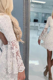A-Line V-neck Open Back Bell Sleeves Short Ivory Lace Homecoming Dress PD495-Daisybridals