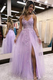 A-Line V Neck Lilac Tulle Lilac Long Prom Dress Evening Dress,DS193-Daisybridals