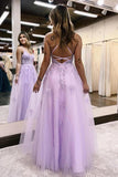 A-Line V Neck Lilac Tulle Lilac Long Prom Dress Evening Dress,DS193-Daisybridals