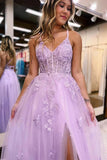 A-Line V Neck Lilac Tulle Lilac Long Prom Dress Evening Dress,DS193-Daisybridals