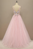 A-line V Neck Tulle Prom Dress Floral Lace Formal Dress,DS212-Daisybridals