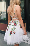 A-line White Lace Short Prom Dress Floral Homecoming Dress,DH158-Daisybridals