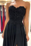 A-line Black Sweetheart Chiffon Lace Long Prom Dress Formal Dress PSK260 - Pgmdress