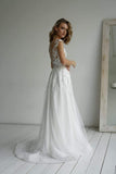 A-line V Neck Glitter fabric Elegant Wedding Dress With Appliques,DW037-Daisybridals