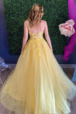 A-line One Shoulder Tulle Yellow Prom Dress Evening Dress,DS159-Daisybridals