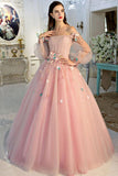 A-line Off The Shoulder Pink Prom Dress Long Evening Dress,DS149-Daisybridals