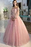 A-line Off The Shoulder Pink Prom Dress Long Evening Dress,DS149-Daisybridals