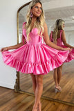 A-line Ruffle Cute Sweetheart Pink Homecoming Dresses,DH154-Daisybridals