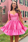 A-line Ruffle Cute Sweetheart Pink Homecoming Dress,DH154