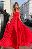 A-line Satin Scoop Neck Long Prom Dress Straps Formal Dress,DS204-Daisybridals