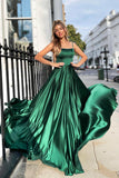 A-line Satin Scoop Neck Long Prom Dress Straps Formal Dress,DS204-Daisybridals