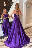 A-line Satin Scoop Neck Long Prom Dress Straps Formal Dress,DS204-Daisybridals