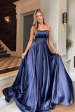 A-line Satin Scoop Neck Long Prom Dress Straps Formal Dress,DS204-Daisybridals