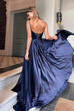 A-line Satin Scoop Neck Long Prom Dress Straps Formal Dress,DS204-Daisybridals