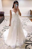 A-line V -neck Elegant Wedding Dresses With Lace Appliques,DW055-Daisybridals