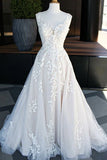 A-line V -neck Elegant Wedding Dresses With Lace Appliques,DW055-Daisybridals