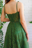 A Line Dark Green Lace Prom Dress Spaghetti Straps Formal Dress,DS214-Daisybridals