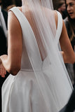 A Line Deep V Neck White Simple Wedding Dresses Bridal Gown,DW018-Daisybridals