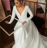 A Line Elegant Long Sleeves Wedding Dress Beach Bridal Gown,DH020-Daisybridals