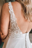 A Line Ivory Floral Lace Open Back Beach Wedding Dresses,DH021-Daisybridals