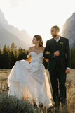 A Line Off the Shoulder Appliques Bohemian Wedding Dress Bridal Gown,DH022-Daisybridals