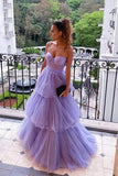 A Line Purple Tulle Long Prom Dress Layered Formal Dress,DS114-Daisybridals