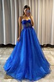 A Line Shiny Royal Blue Tulle Sweetheart Formal Prom Dress,DS116-Daisybridals