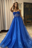 A Line Shiny Royal Blue Tulle Sweetheart Formal Prom Dress,DS116-Daisybridals