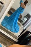 A Line Sweetheart Blue Long Chiffon Prom Dress With Split,DS121-Daisybridals