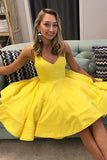 A Line V Neck Short Prom Dresses Yellow Homecoming Dresses,DH105