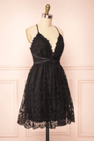 Black Lace Straps A-line Short Party Dress Lace Homecoming Dresses PD466 - Daisybridals