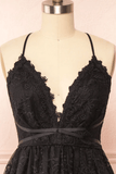 Black Lace Straps A-line Short Party Dress Lace Homecoming Dresses PD466 - Daisybridals