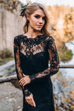 Sweetheart Long Sleeves Lace Backless Black Wedding Dress,DW061-Daisybridals