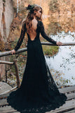 Sweetheart Long Sleeves Lace Backless Black Wedding Dress,DW061-Daisybridals